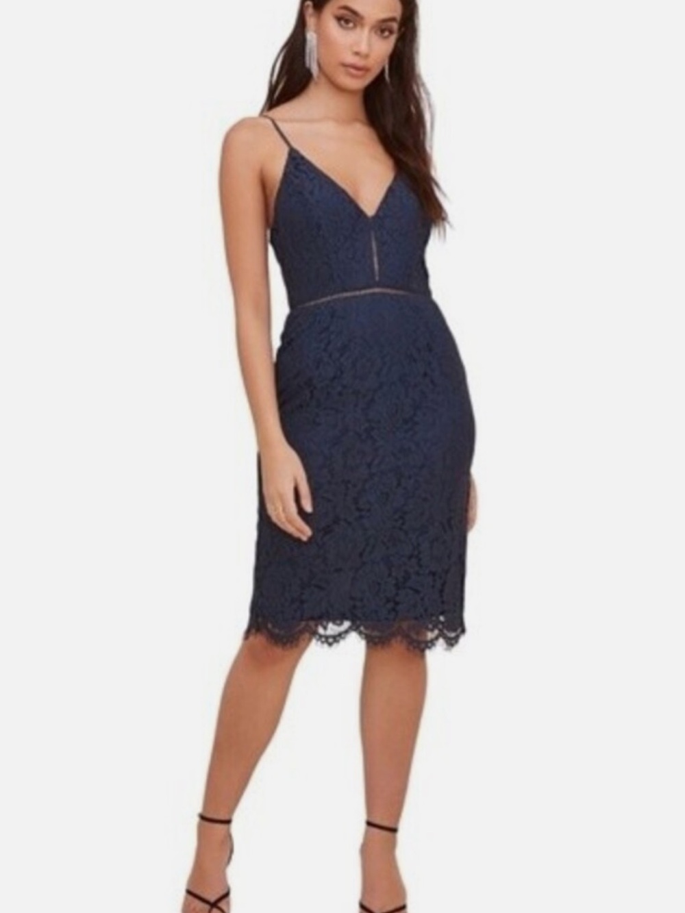 Astr Navy Lace Spaghetti-Strap Midi Dress